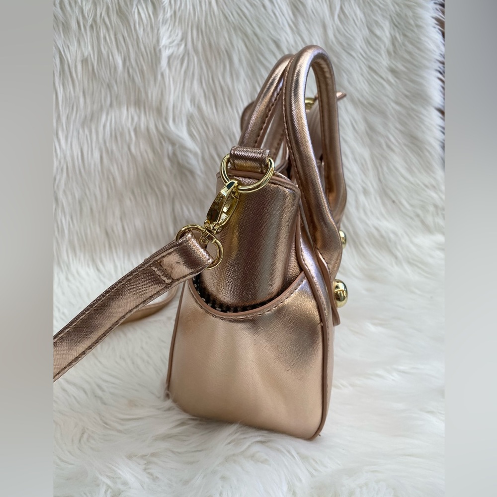 Luv Betsey Johnson Katt Cat Face Satchel Crossbody Bag Purse Rose Gold Saffiano - Picture 3 of 11